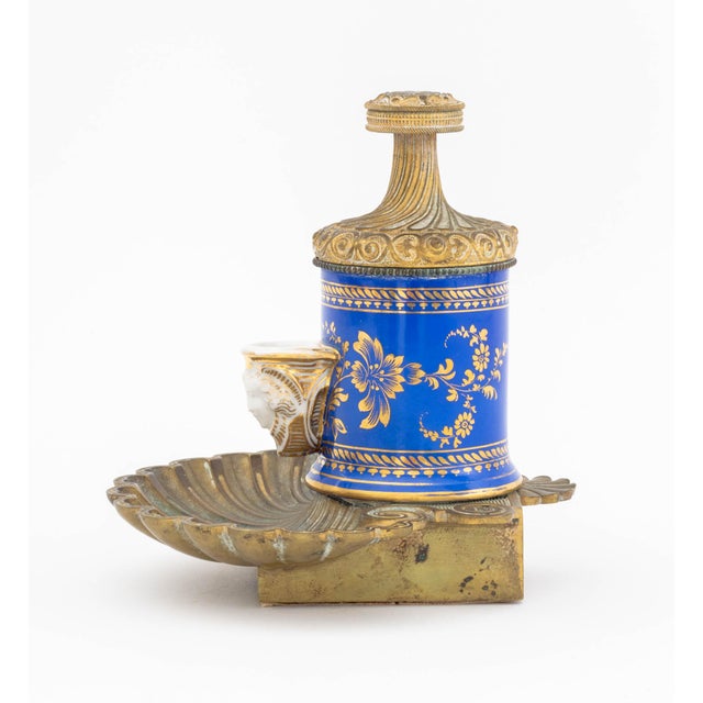 French Porcelain and Bronze Encrier a Pompe For Sale In New York - Image 6 of 8