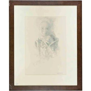 Sigfrido Oliva, Portrait, Pencil Drawing, 1980s For Sale