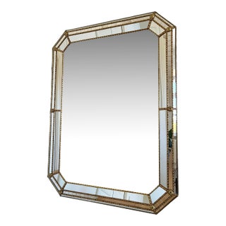 Large Vintage Venetian Rectangular Brass Mirror – Gold Hollywood Regency, Spanish 1990s For Sale