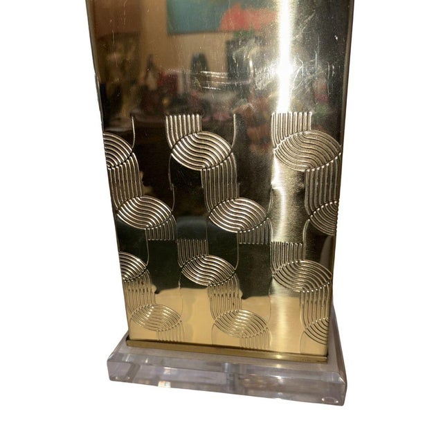 Mid-Century Modern 1970s Pierre Cardin Style Squared Brass Lamps For Sale - Image 3 of 3