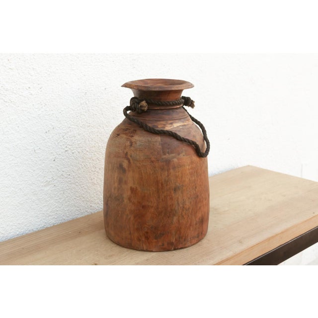 Tribal Authentic Antique Wood Ghee Pot For Sale - Image 3 of 6