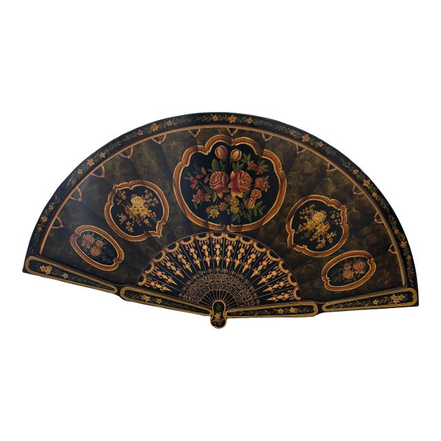 1980s Large Chinoiserie Fan Faux Paper Mache For Sale