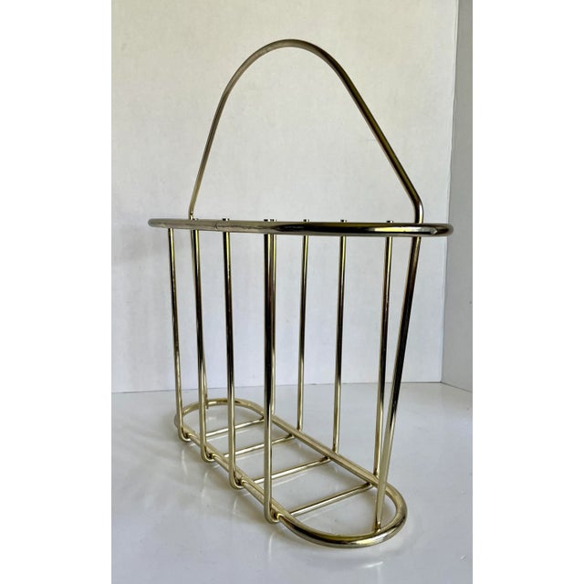 Vintage Postmodern Gold Brass Oval Magazine Rack For Sale - Image 4 of 8