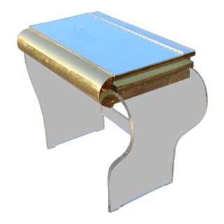 Mid-Century Modern Gold and Lucite Mirror Top Vanity For Sale