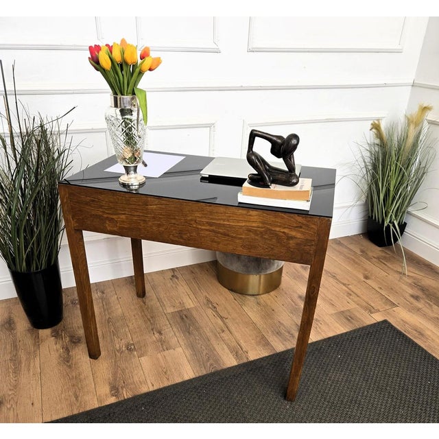 Mid-Century Italian Art Deco Walnut Burl Writing Desk with Glass Top by Paolo Buffa, 1940s For Sale - Image 6 of 10