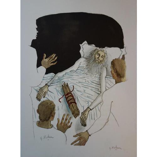 Georges Rohner, The Old Man and His Children, Lithograph For Sale