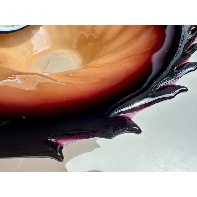 1980s Mouth-Blown Glass Art Bowl in the Shape of a Shell, from the Jozefina Krosno Glass Art Manufactory, Poland, 1980s For Sale - Image 5 of 18