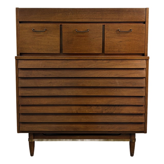 Mid 20th Century Merton Gershun for American of Martinsville "Dania" High-Boy Walnut Dresser For Sale