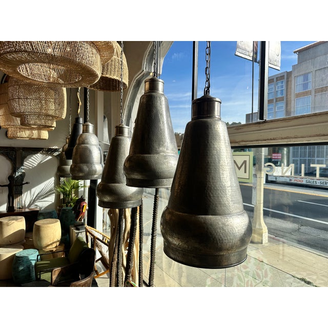 Metal Nickel Hammered Pendant Light For Sale - Image 7 of 9