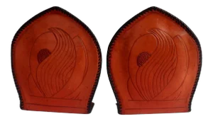Hand Tooled Leather Laced Edge Book Ends - A Pair