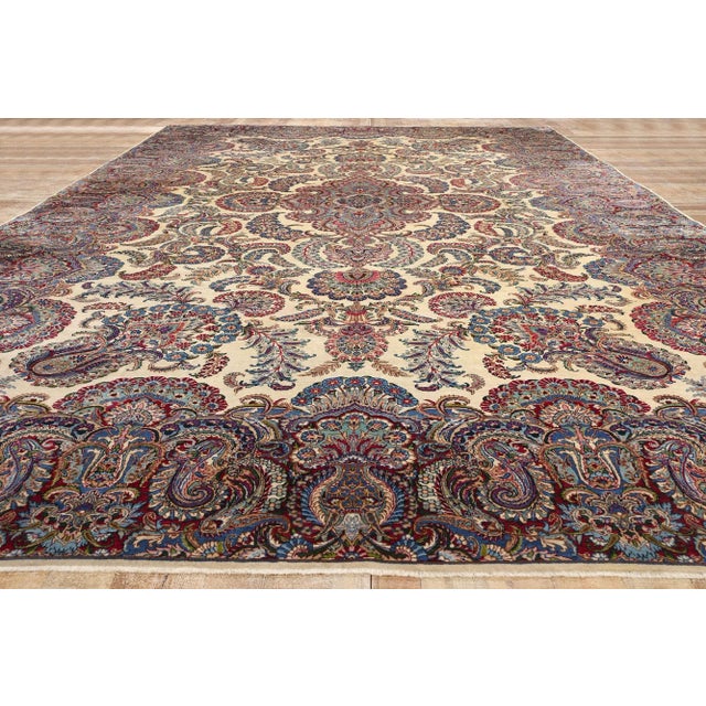 Beige Oversized Antique Persian Kerman Rug - 11'08 X 19'05 For Sale - Image 8 of 9