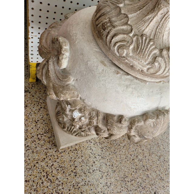 Vintage Concrete Urns With Rams Heads & Garlands For Sale - Image 10 of 13