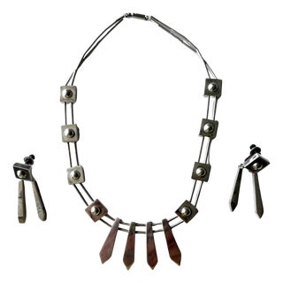 Sculptural Sterling Silver Necklace and Earrings Suite by Graziella Laffi For Sale