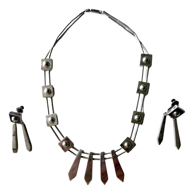 Sculptural Sterling Silver Necklace and Earrings Suite by Graziella Laffi For Sale