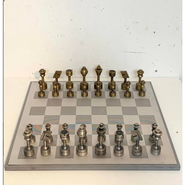 Italfama chess set, 1970 Steel and brass. I have official proof of authenticity such as vintage catalogs, designer...