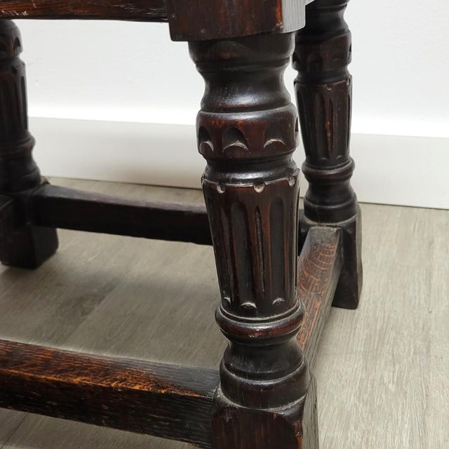 Brown English Oak Joint Stool in 17th-Century Gothic Style, Late 19th C For Sale - Image 8 of 11