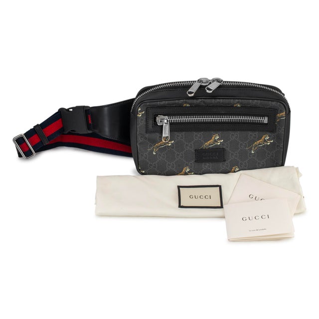 Gucci Gg Monogram Supreme Tigers Black Leather Bestiary Belt Bag For Sale - Image 9 of 10