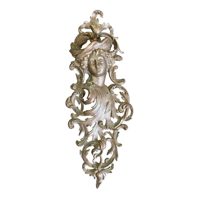 Antique Bronze French Lady Sculptural Wall Match Holder For Sale