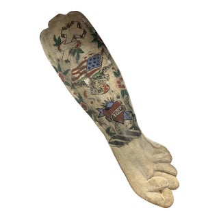 Vintage Carved Wooden Folk Art Tattooed Right Arm For Sale