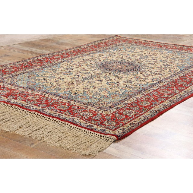 Textile Vintage Ivory Persian Isfahan Rug - 04'11 X 07'08 For Sale - Image 7 of 9