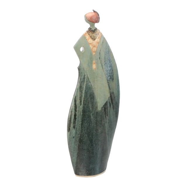 Fred Wiesener Art Deco Ceramic Clay Standing Lady Vessel Sculpture 28.5” For Sale