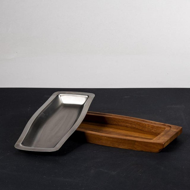 Steel and Wood Tray from Viners of Sheffield, England, 1980s For Sale - Image 6 of 7