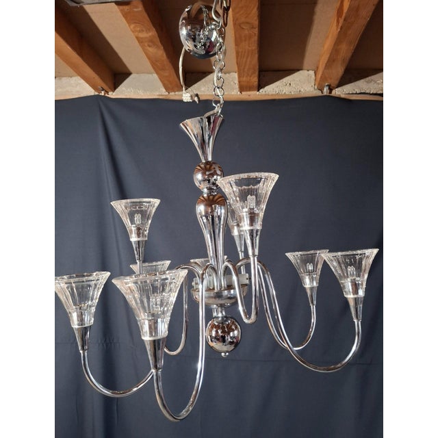 Silver Chandelier in Chrome Metal and Thick Glass, 1960s For Sale - Image 8 of 9