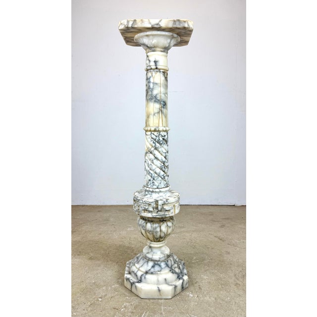 Vintage Italian Neoclassical White / Gray Marble Pedestal / Column For Sale - Image 11 of 11