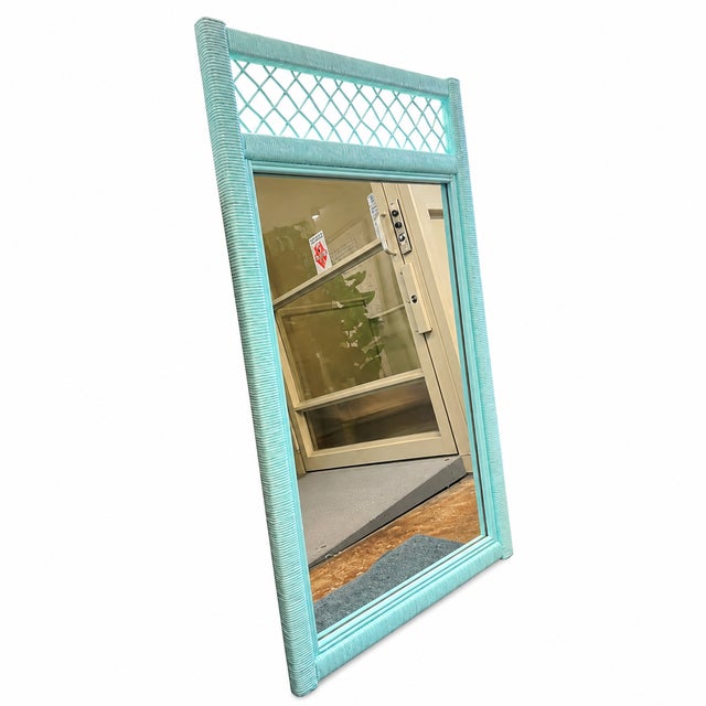 Mid-Century Modern Vintage Rattan Palm Beach Style Mirror With Lattice Detail For Sale - Image 3 of 5