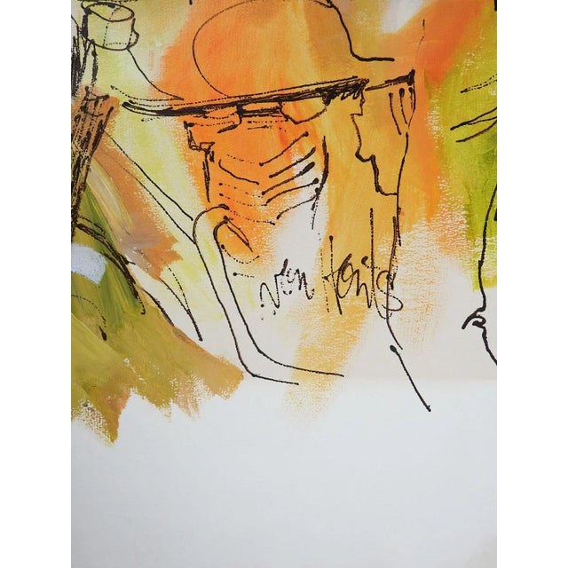 Vintage mid 20th century pen and ink and acrylic on paper of man and motorcycle study painting by Jacqui Von Honts...