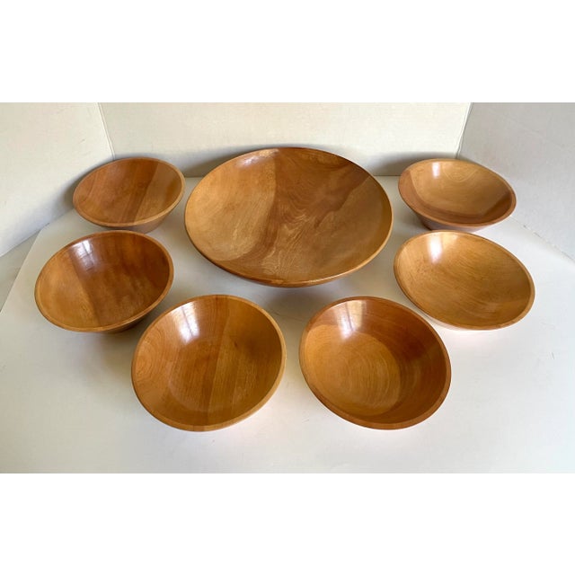 Mid 20th Century Organic Modern Wood Bowl Serving Set - Set of 7 For Sale - Image 9 of 9