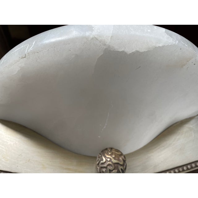 Cream Art Deco Wall Lamps in Silver-Plated Bronze and Alabaster in the style of Jacques-Emile Ruhlmann, France, 1990s, Set of 2 For Sale - Image 8 of 11