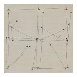 Rug & Kilim’s Mid-Century Modern Style Square Rug in White With Gray Patterns For Sale