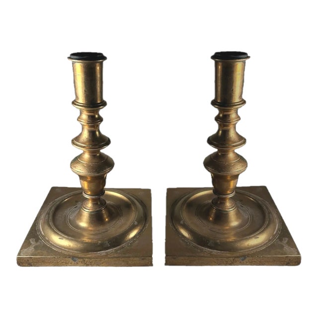 Antique 17th Century Pair of Dutch Bronze Candlesticks. For Sale