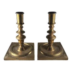 Antique 17th Century Pair of Dutch Bronze Candlesticks.