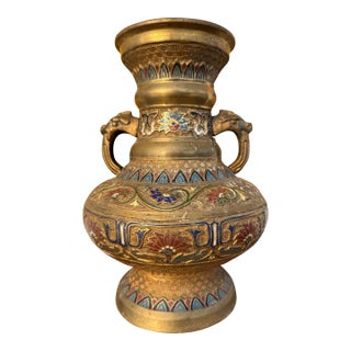 Bronze Champlevé Enameled Handled Vase For Sale