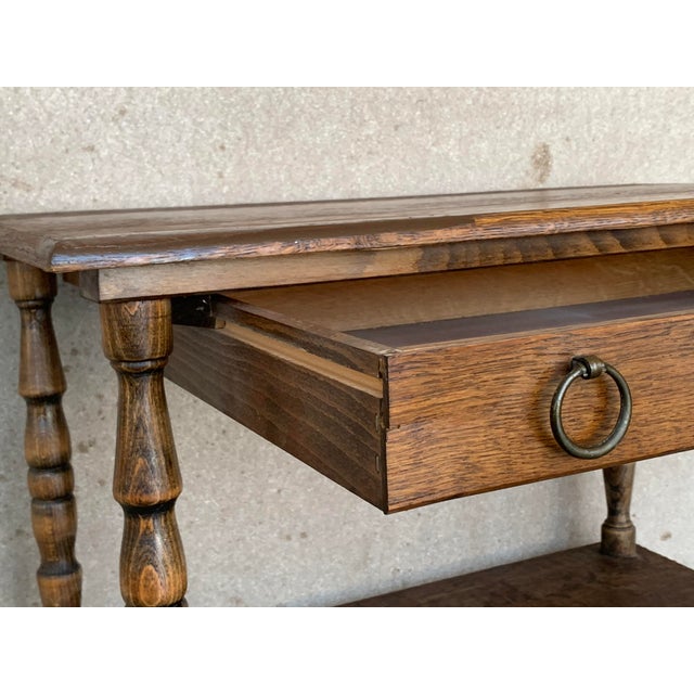 Spanish Country Pine Side Table With Drawer and Low Shelve For Sale - Image 10 of 13