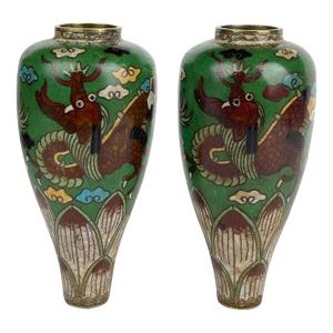 A Pair of Japanese Cloisonné Enamel Dragon Vase