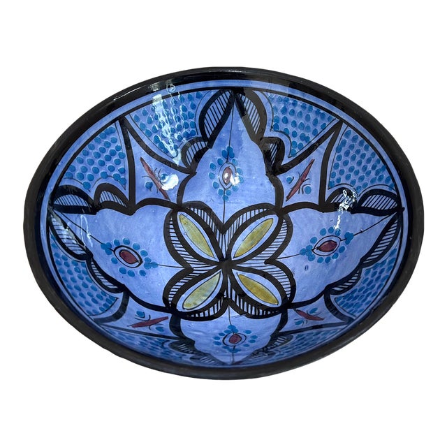 Handmade Moroccan Indigo Large Pottery Bowl For Sale
