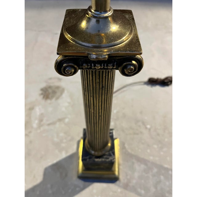 Midcentury Portoro Marble & Brass Ionic Column Table Lamp Italy For Sale - Image 9 of 13