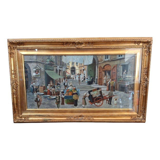 Francesco Tammaro, Neapolitan Market Scene, 1980, Oil Painting For Sale