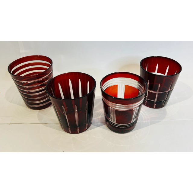 Festive Sur La Table Cranberry Handcut Glass Glassware Tumblers - Set of 4 For Sale - Image 4 of 7