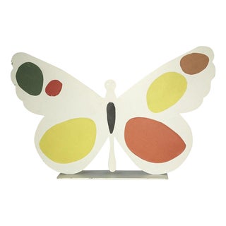Painted White Metal Sculpture of Butterfly by Bruno Chersicla, 1980 For Sale