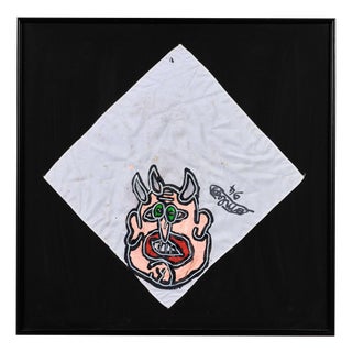 Robert Combas, Pink Monster Head, 1994, Acrylic on Fabric For Sale