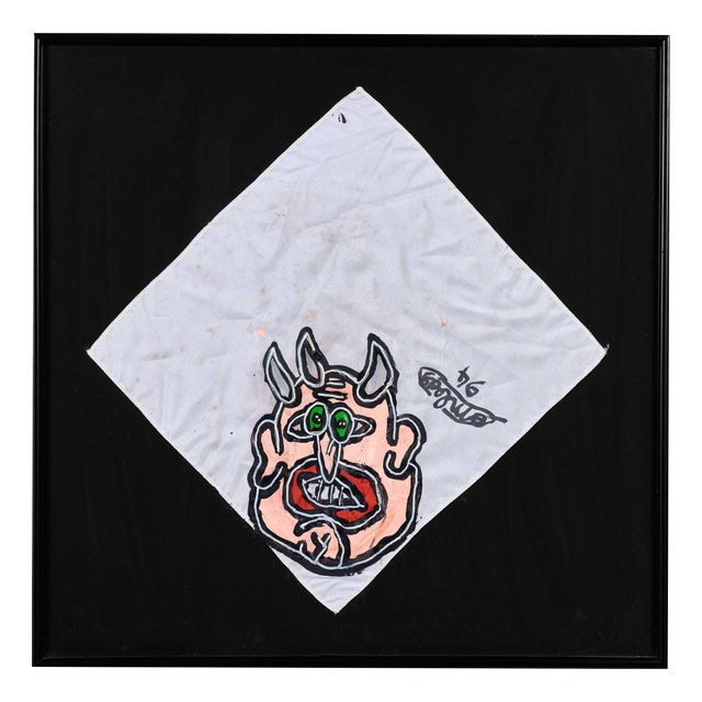 Robert Combas, Pink Monster Head, 1994, Acrylic on Fabric For Sale