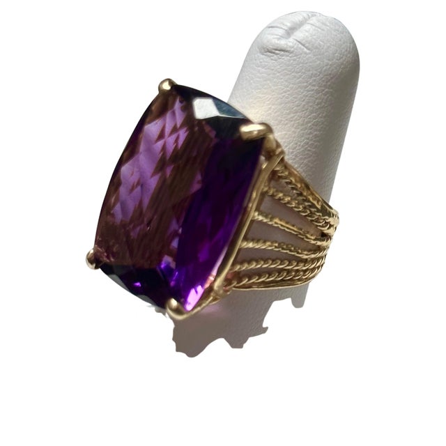Huge 40Ct Checker Board Cushion Cut Natural Amethyst Cocktail Ring 14KYG, 15.8gm For Sale - Image 18 of 18