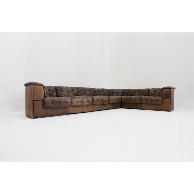 Vintage DS11 Modular Sofa in Brown Patchwork Leather from de Sede, 1970s, Set of 7 For Sale - Image 11 of 14
