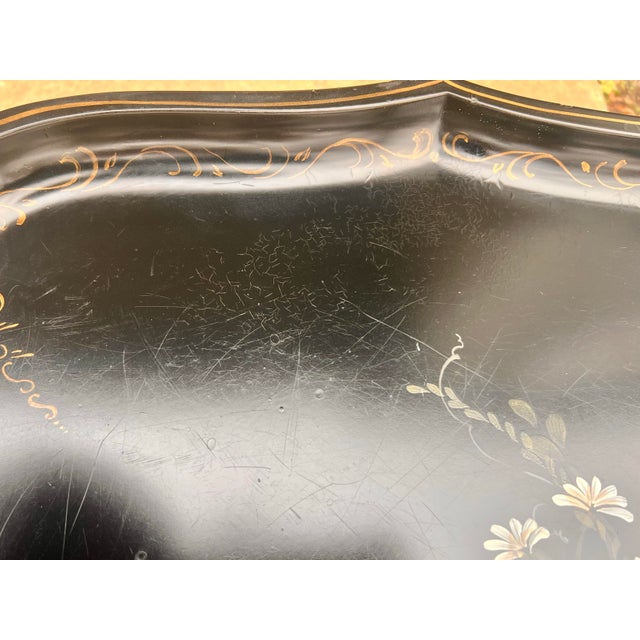 Antique Hand Painted Signed English Hand Painted Tole Tray Top Coffee Table For Sale - Image 9 of 10