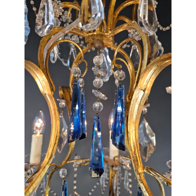 Vintage Venetian Rococo Style Crystal Chandelier Cobalt Blue and Clear Crystals For Sale - Image 11 of 12