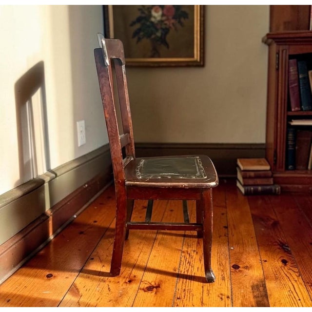 Wood Antique Nc Chair-Leather Seat-Shaker Style-Primitive Accent Chair-Farm-Wood-Desk For Sale - Image 7 of 11